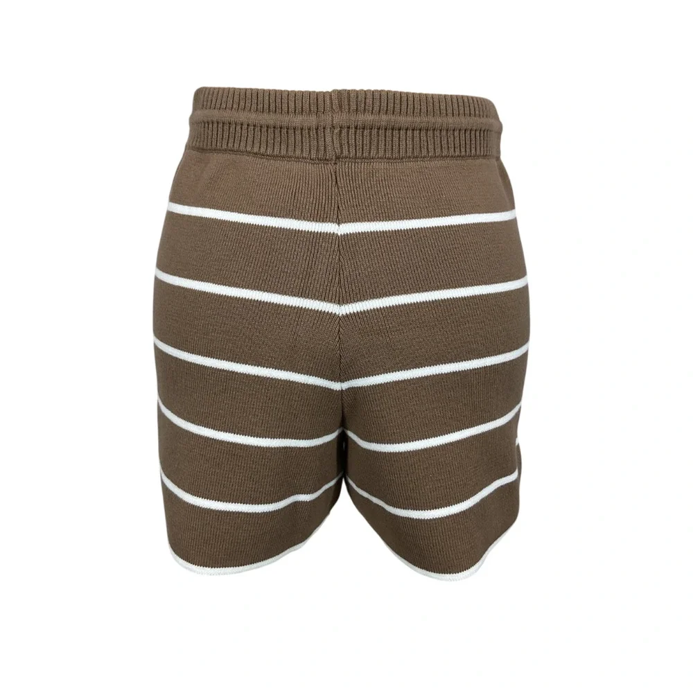 La Ligne Brown and White Striped Knit Drawstring Shorts